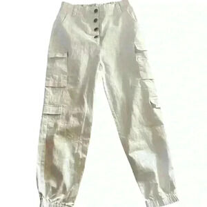 Fashion Nova White Cargo Button Fly Pants Size Large